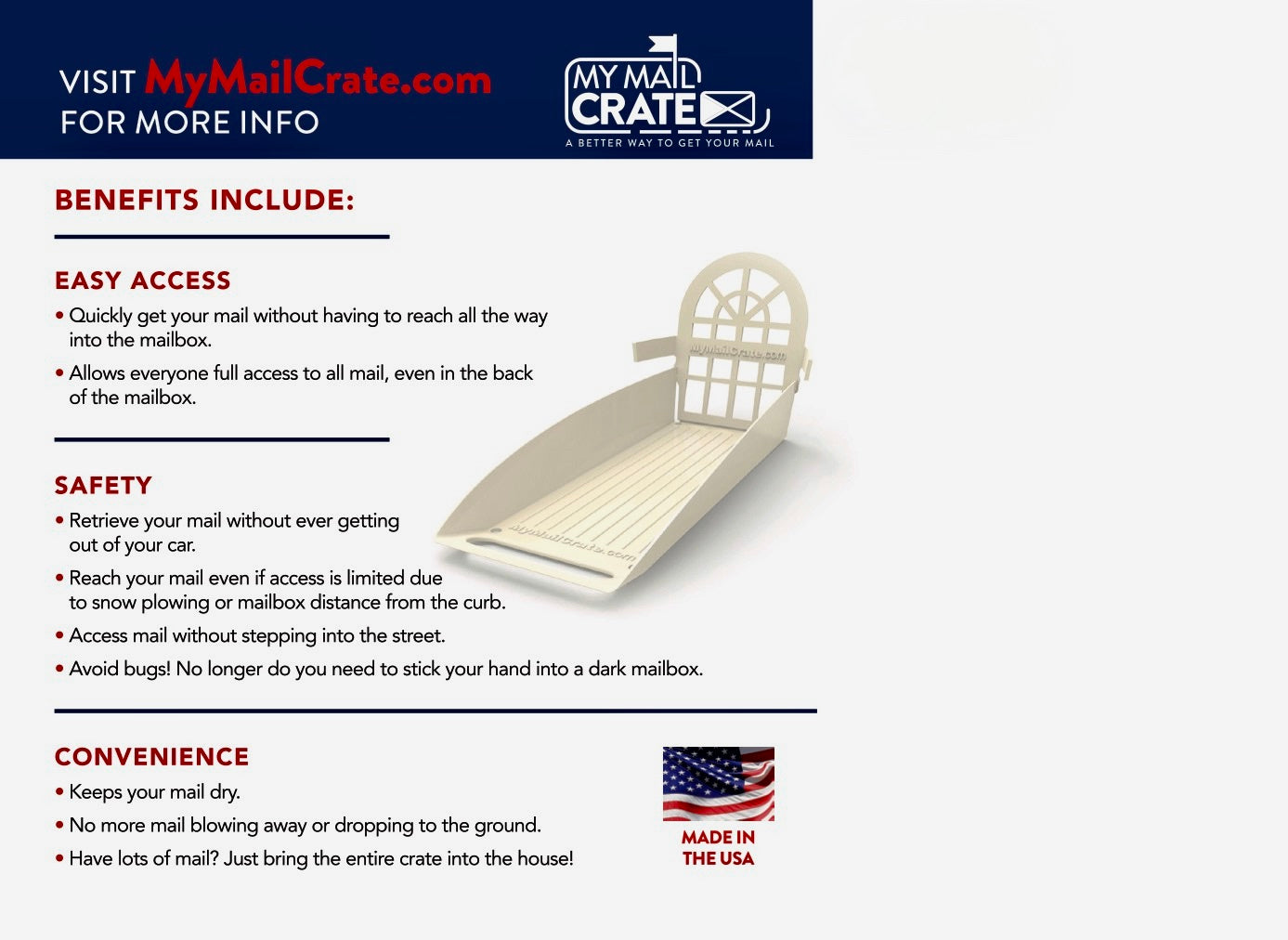 Large Sliding Mailbox Tray, Mailbox Insert, Extender.  Fits mailboxes that are at least 7.5 inches wide.