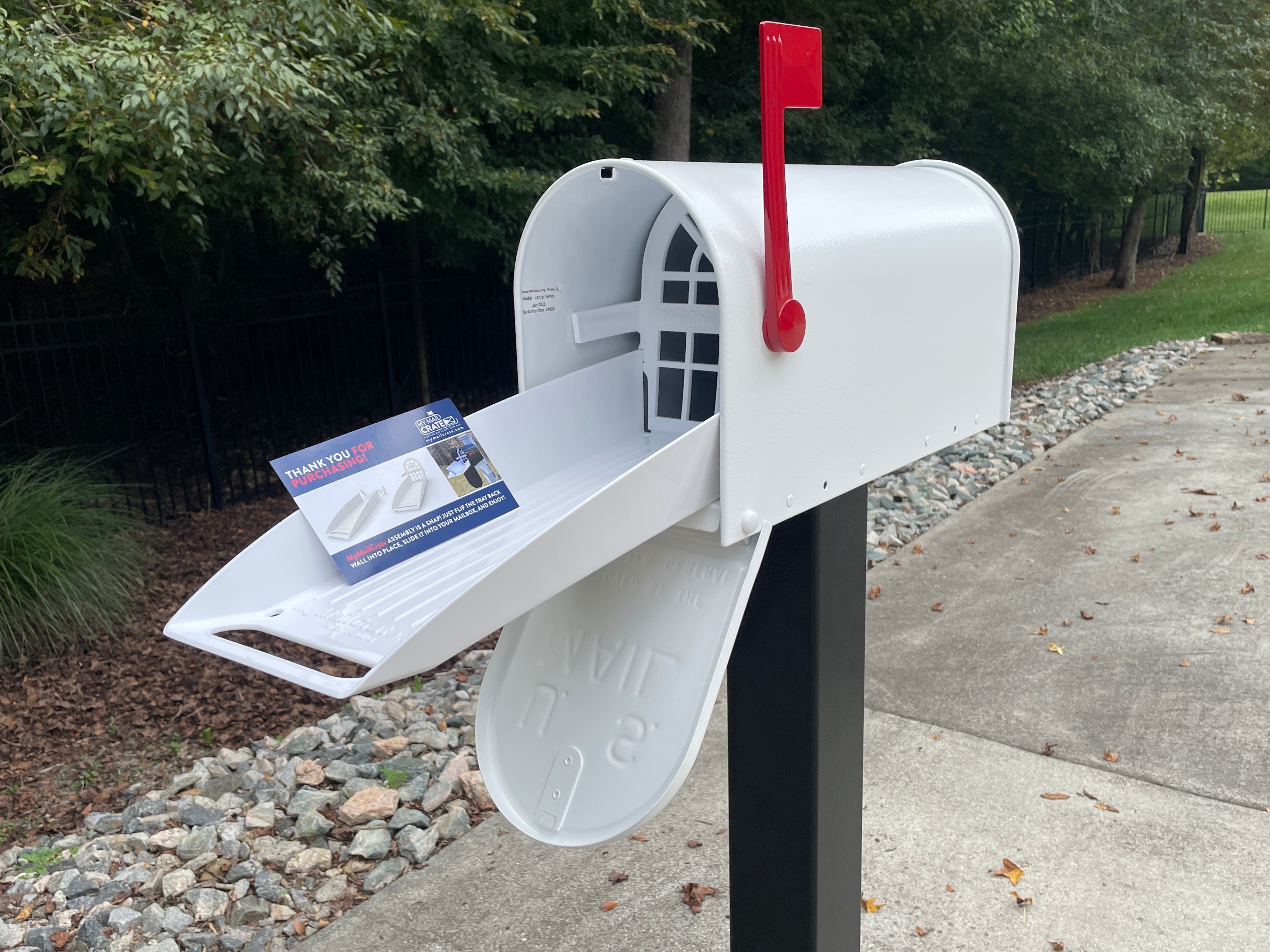 Deluxe Large Mailbox - White Textured - With MyMailCrate Sliding Mailbox Tray, Mailbox Insert, Extender