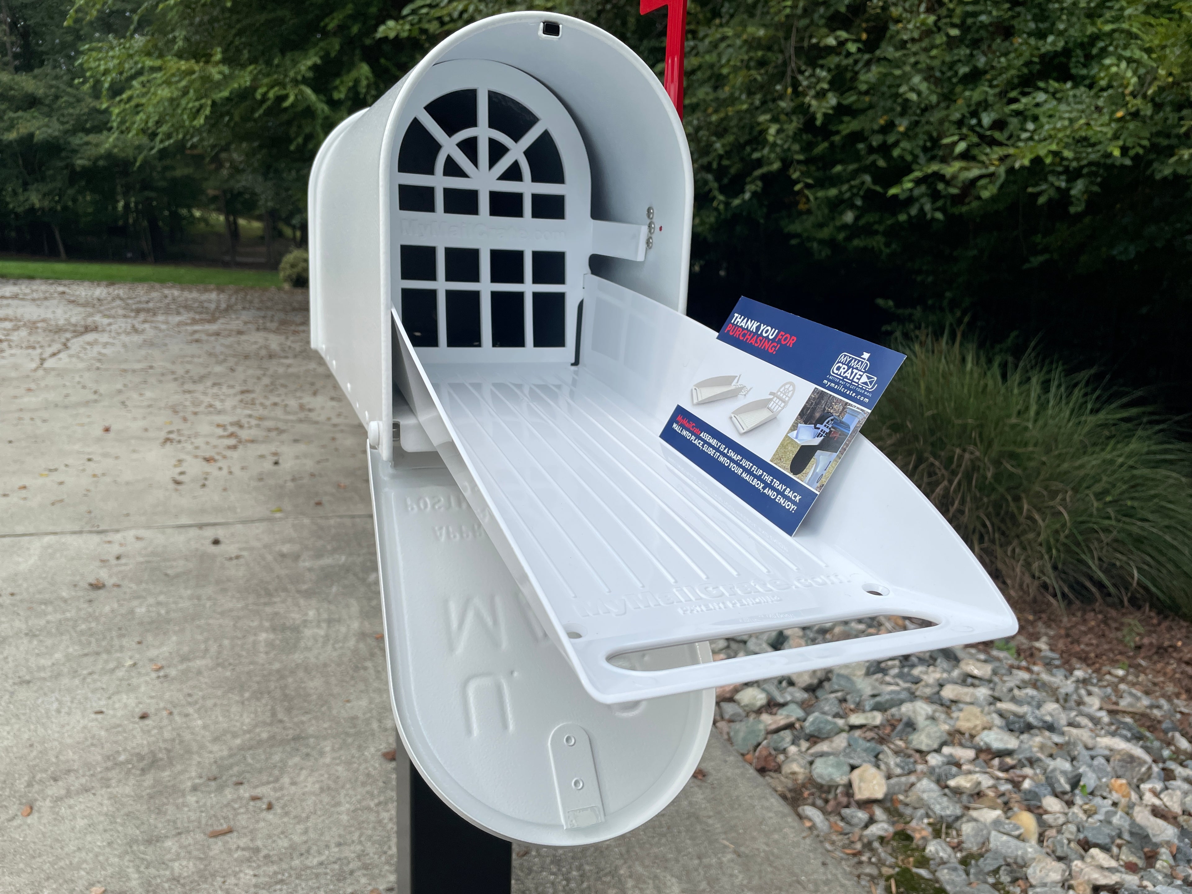Deluxe Large Mailbox - White Textured - With MyMailCrate Sliding Mailbox Tray, Mailbox Insert, Extender