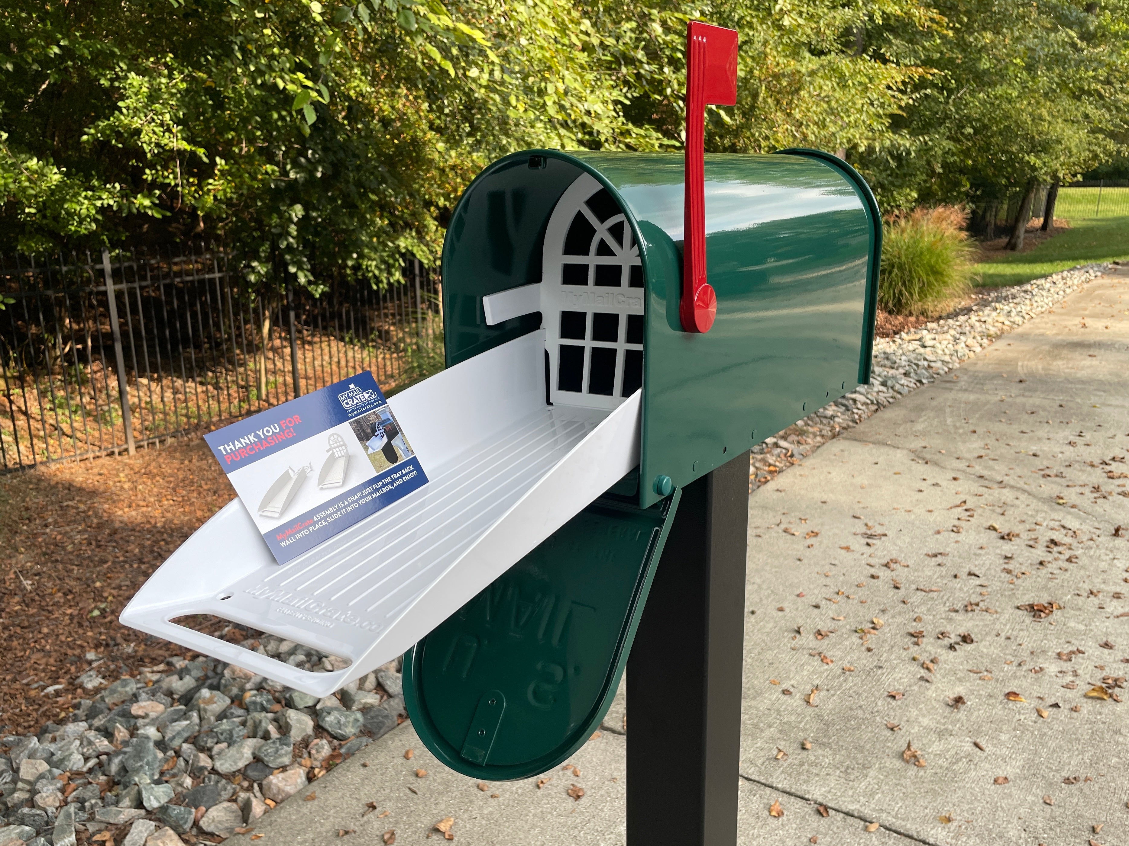 Deluxe Large Mailbox - Green - With MyMailCrate Sliding Mailbox Tray, Mailbox Insert, Extender