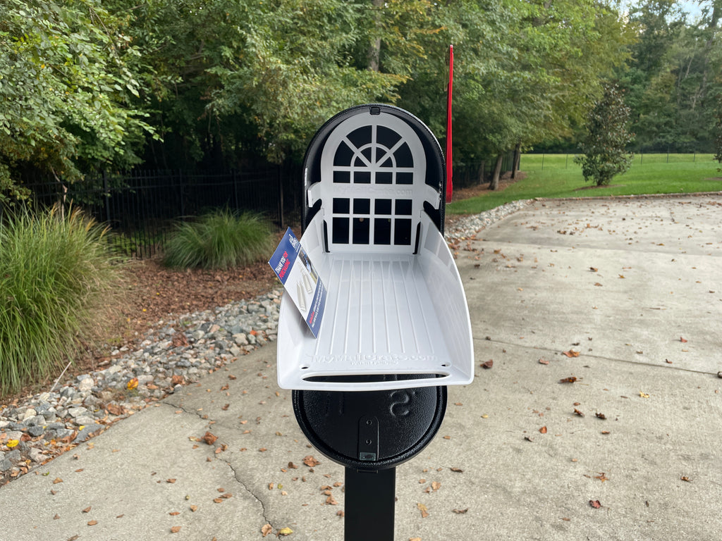 Deluxe Large Mailbox - Black Textured - With MyMailCrate Sliding Mailbox Tray, Mailbox Insert, Extender