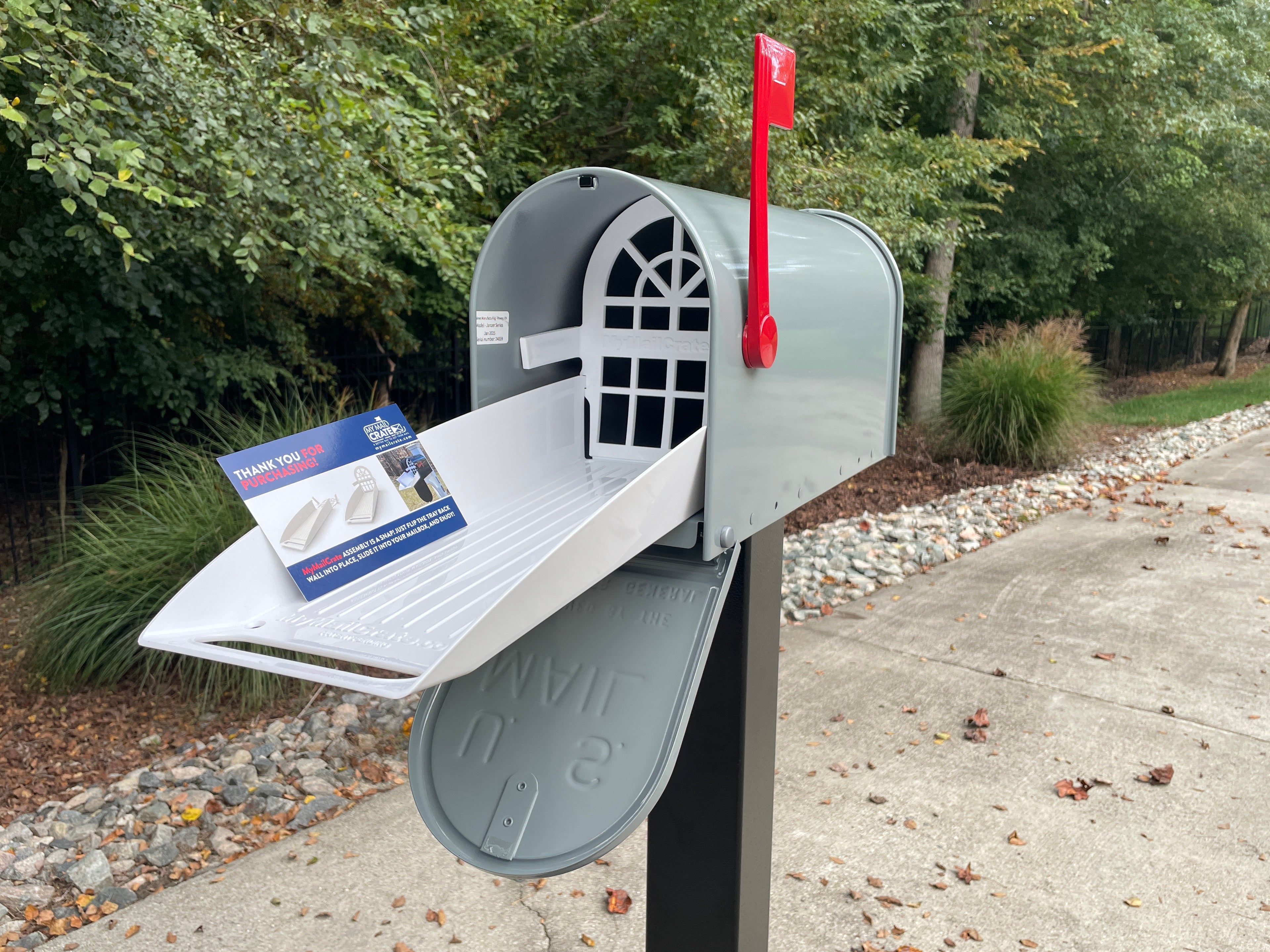 Deluxe Large Mailbox - Gray - With MyMailCrate Sliding Mailbox Tray, Mailbox Insert, Extender