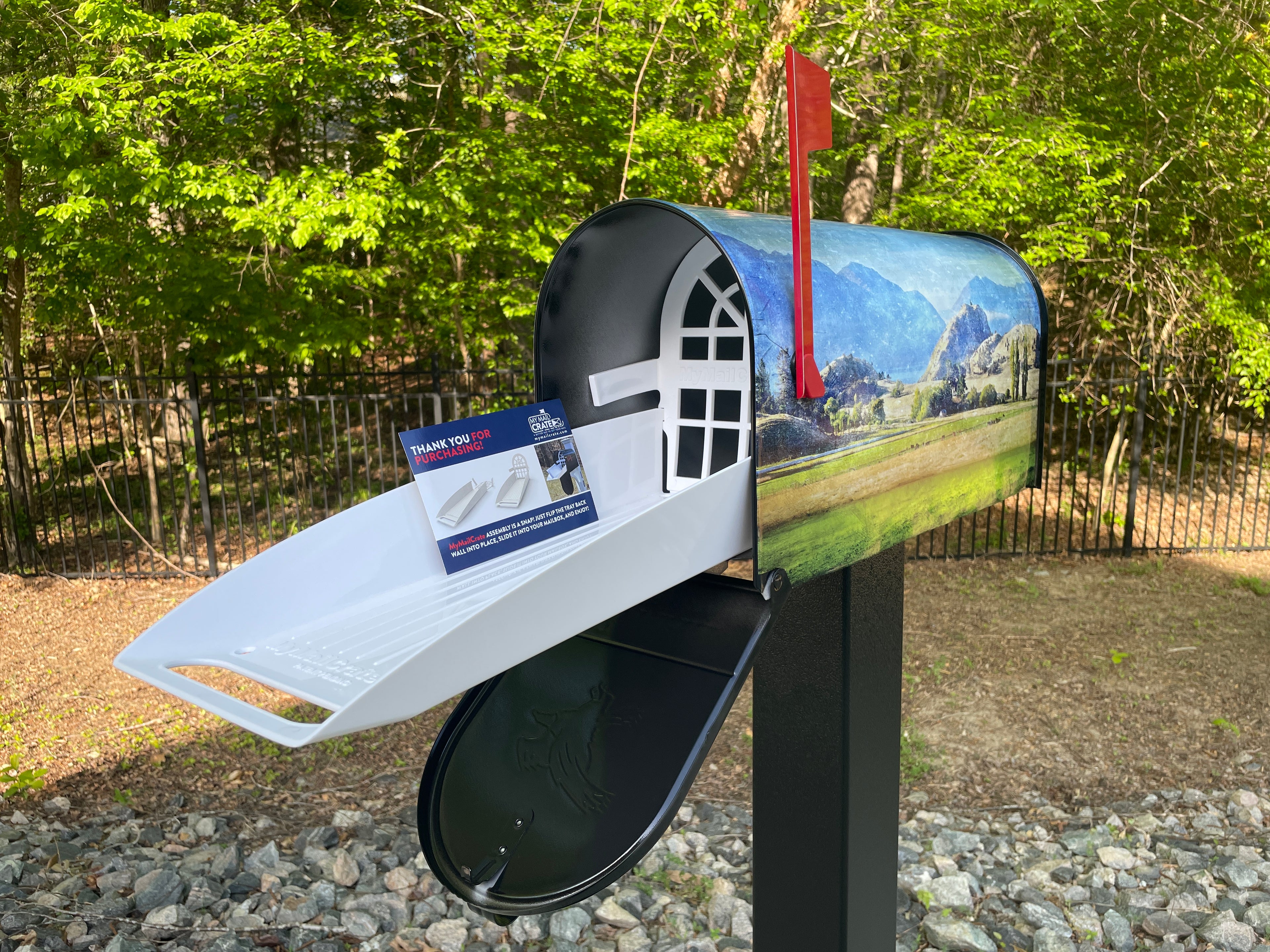 Large Custom Mailbox - Prairie View Art - With MyMailCrate Sliding Mailbox Tray, Mailbox Insert, Extender
