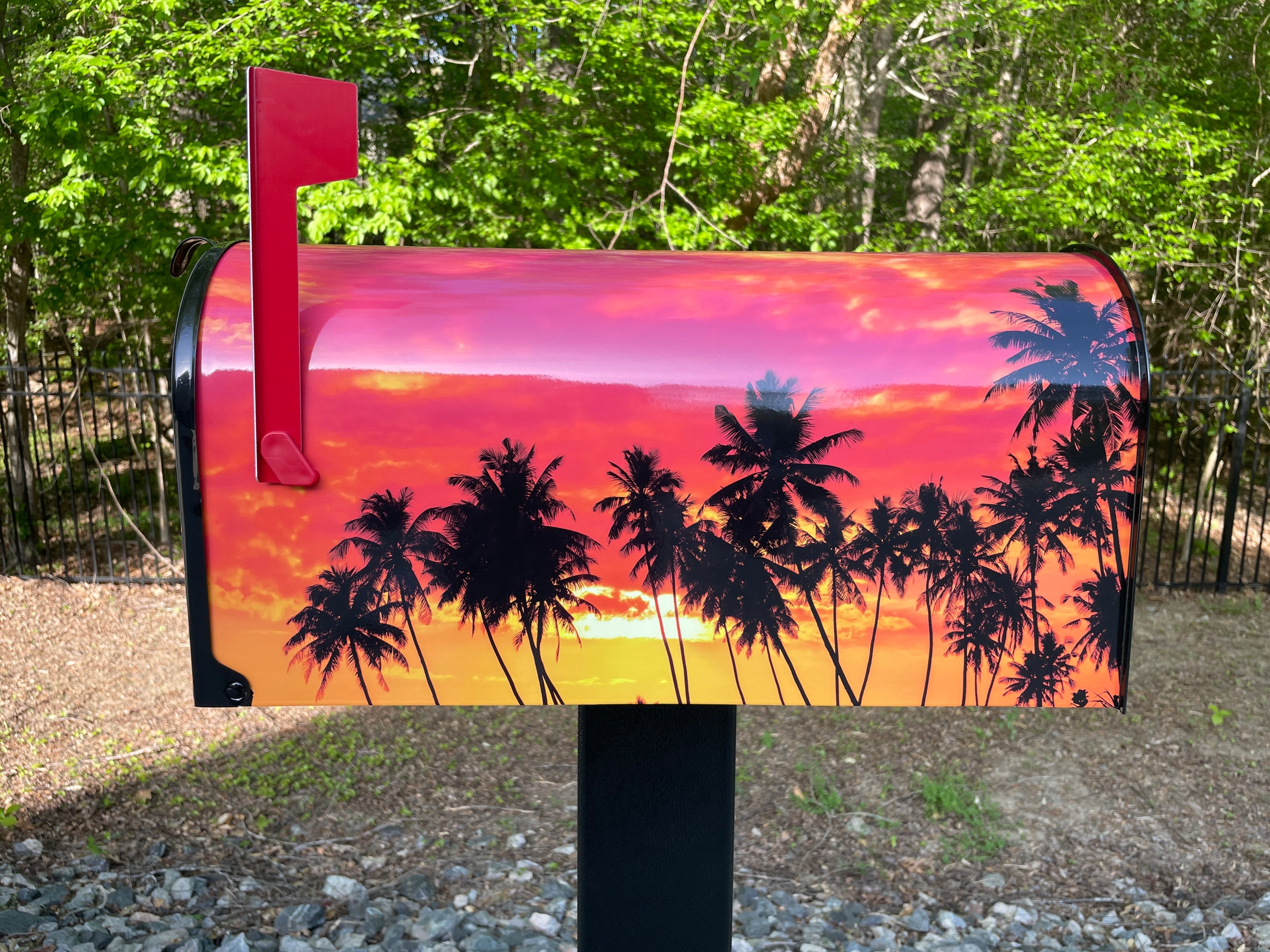 Large Custom Mailbox - Palm Trees - With MyMailCrate Sliding Mailbox Tray, Mailbox Insert, Extender