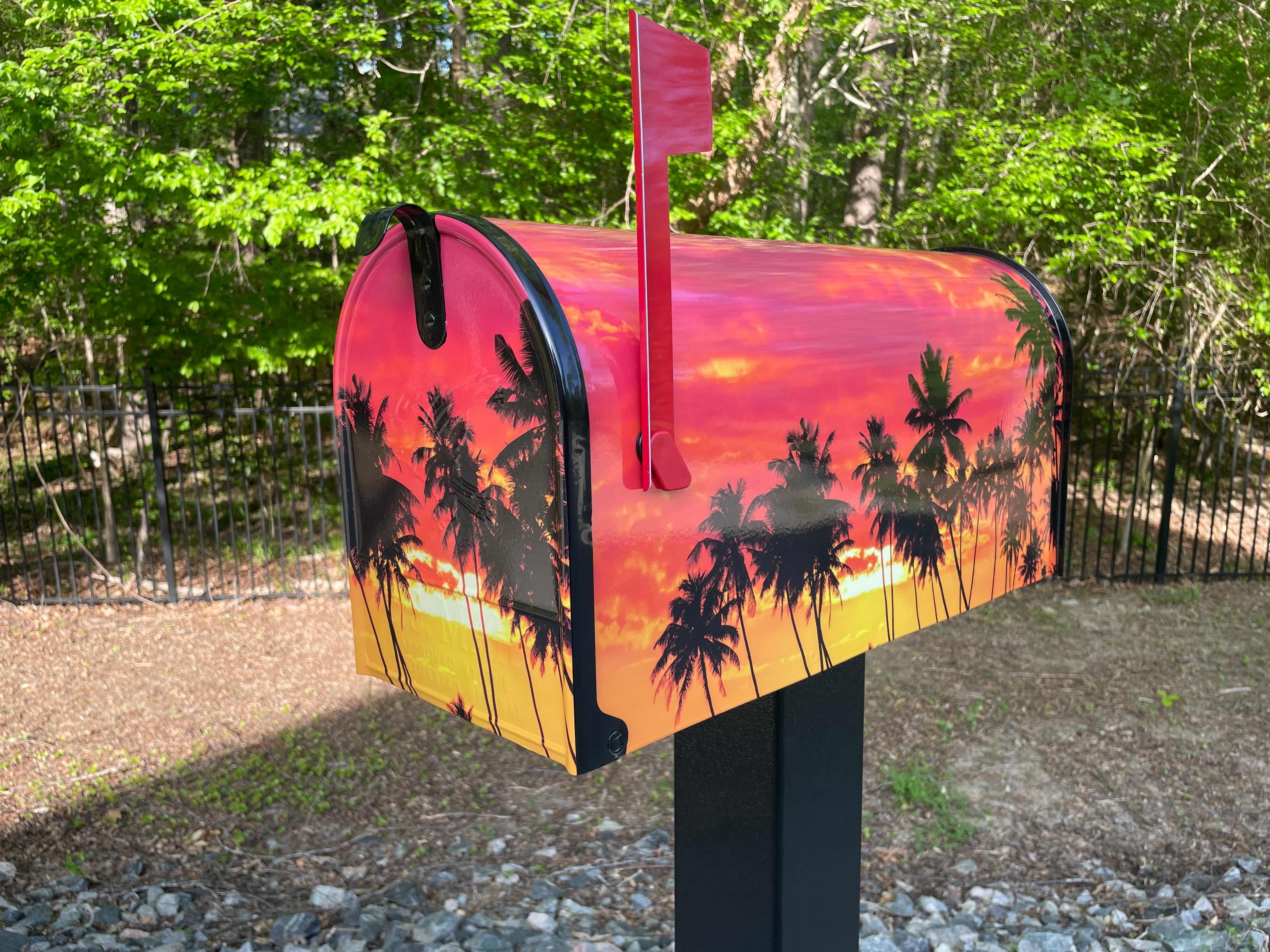 Large Custom Mailbox - Palm Trees - With MyMailCrate Sliding Mailbox Tray, Mailbox Insert, Extender