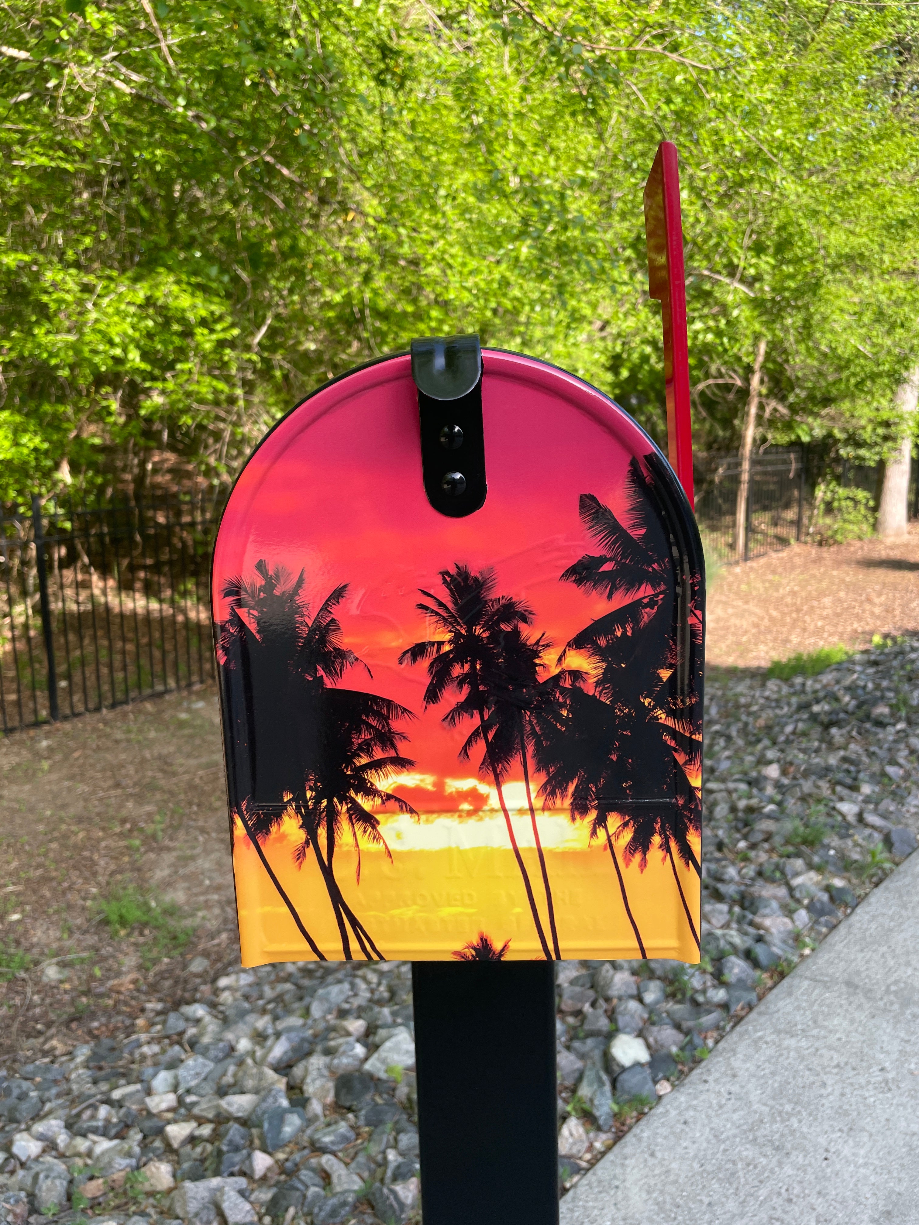 Large Custom Mailbox - Palm Trees - With MyMailCrate Sliding Mailbox Tray, Mailbox Insert, Extender
