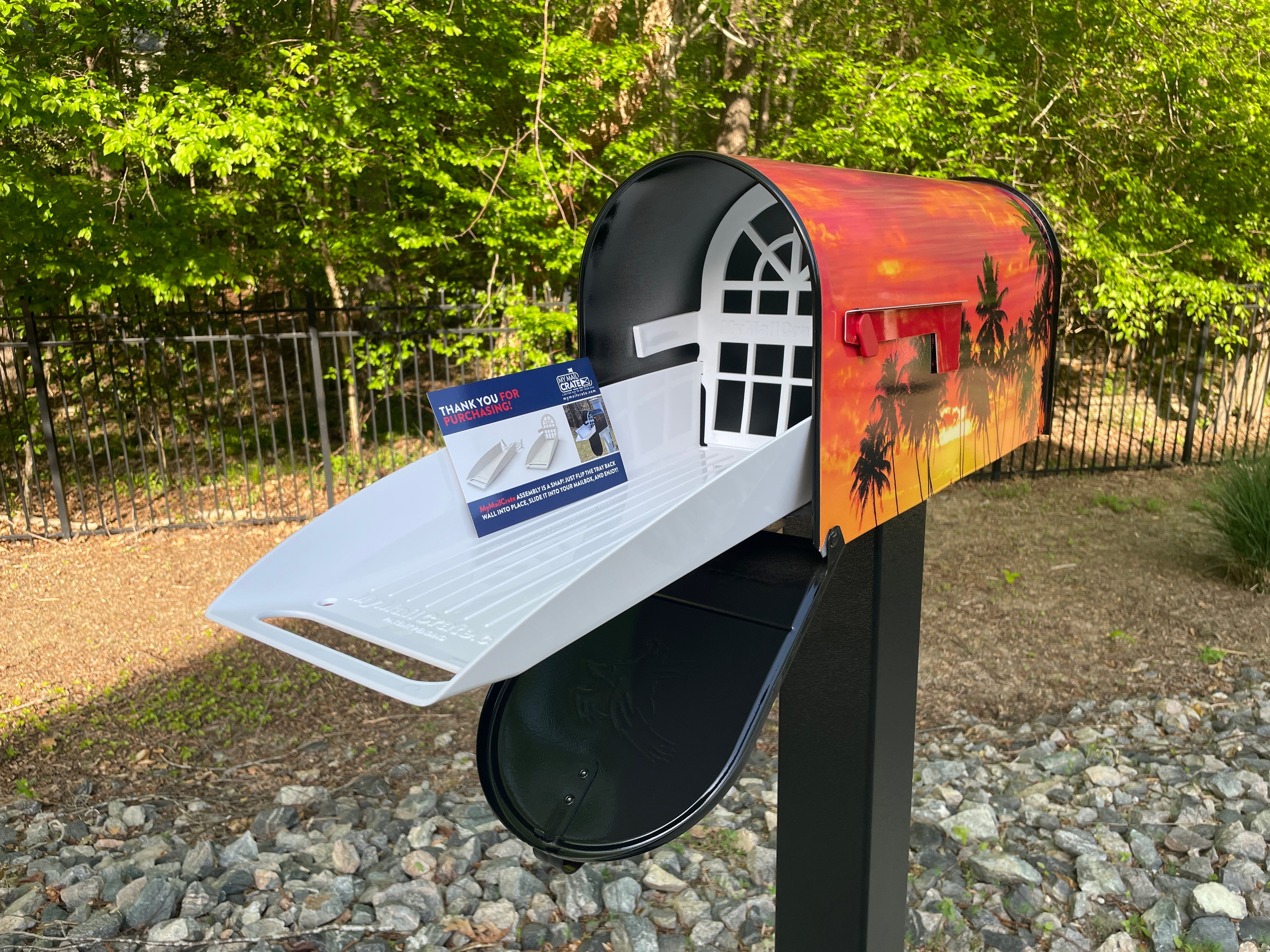 Large Custom Mailbox - Palm Trees - With MyMailCrate Sliding Mailbox Tray, Mailbox Insert, Extender