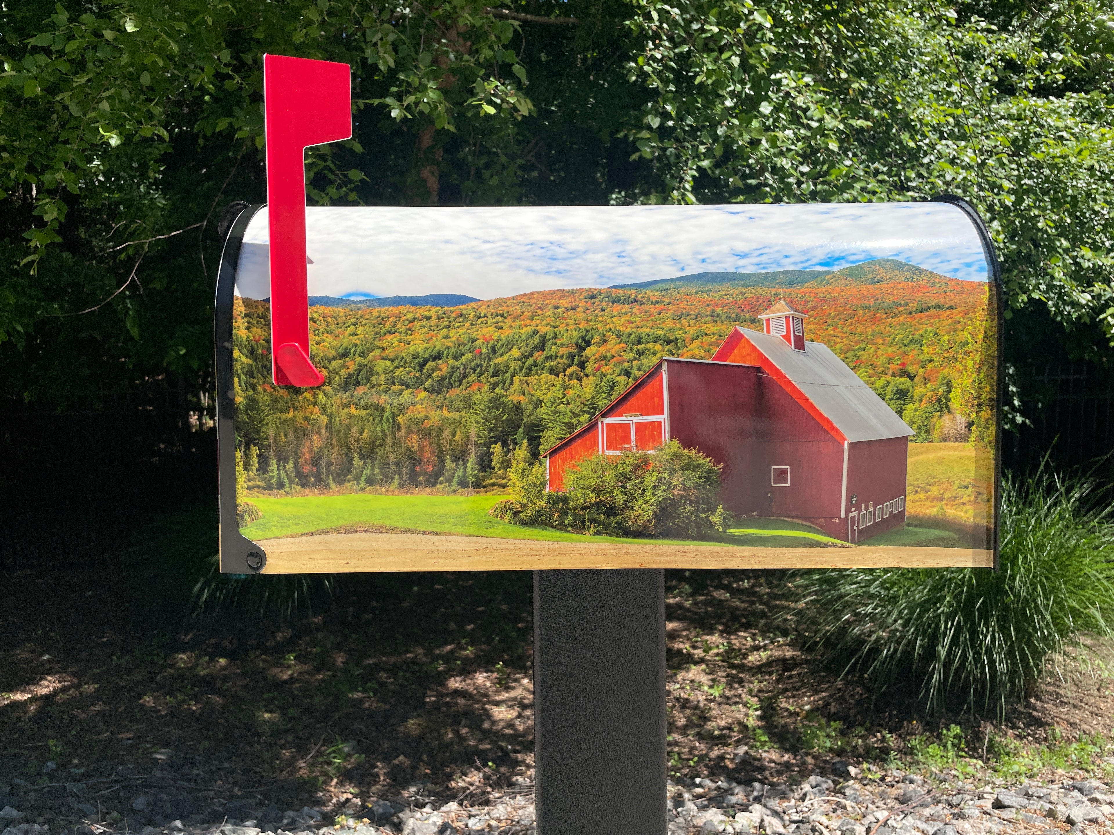 Large Custom Mailbox - Red Barn - With MyMailCrate Sliding Mailbox Tray, Mailbox Insert, Extender