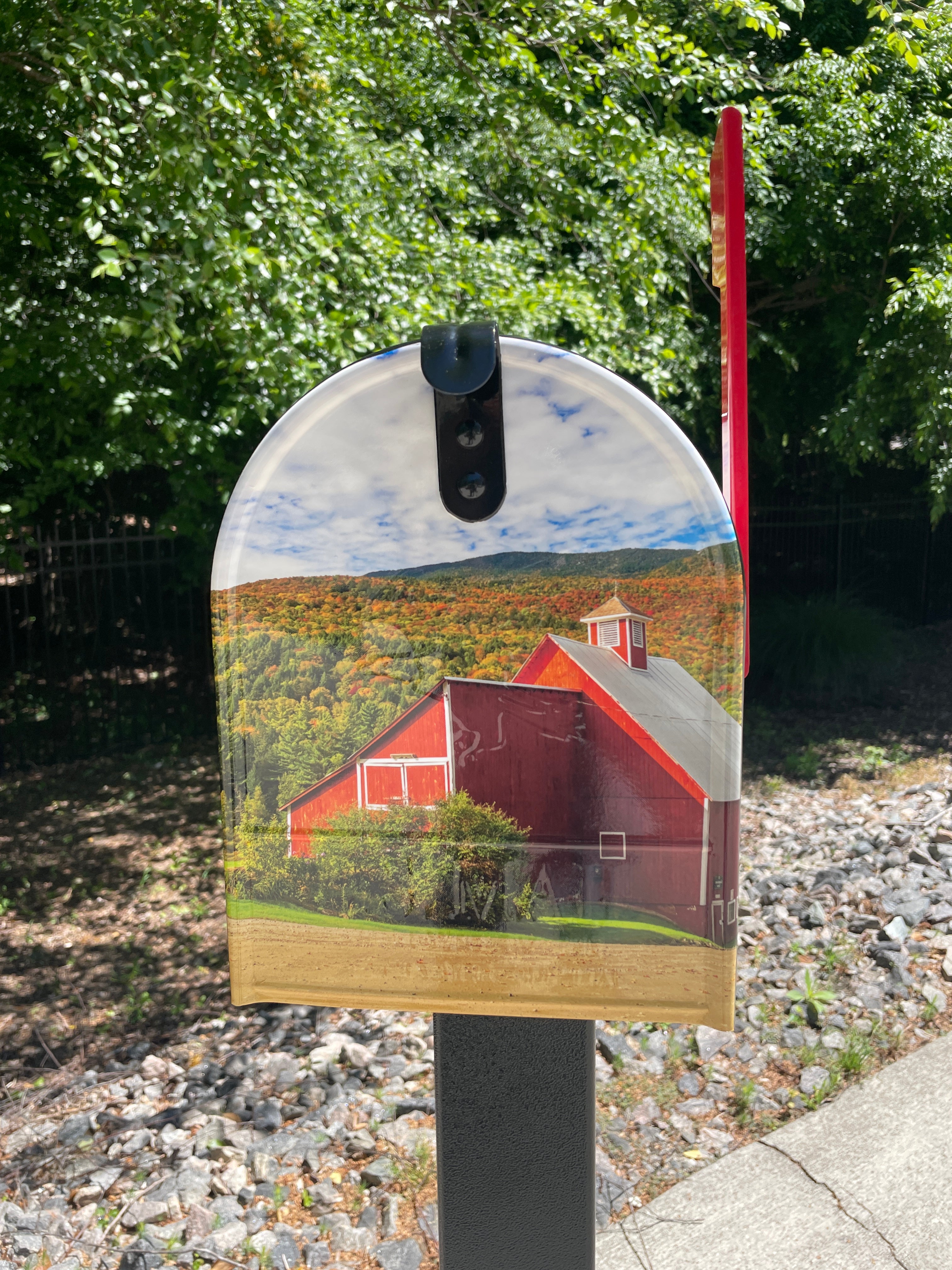 Large Custom Mailbox - Red Barn - With MyMailCrate Sliding Mailbox Tray, Mailbox Insert, Extender