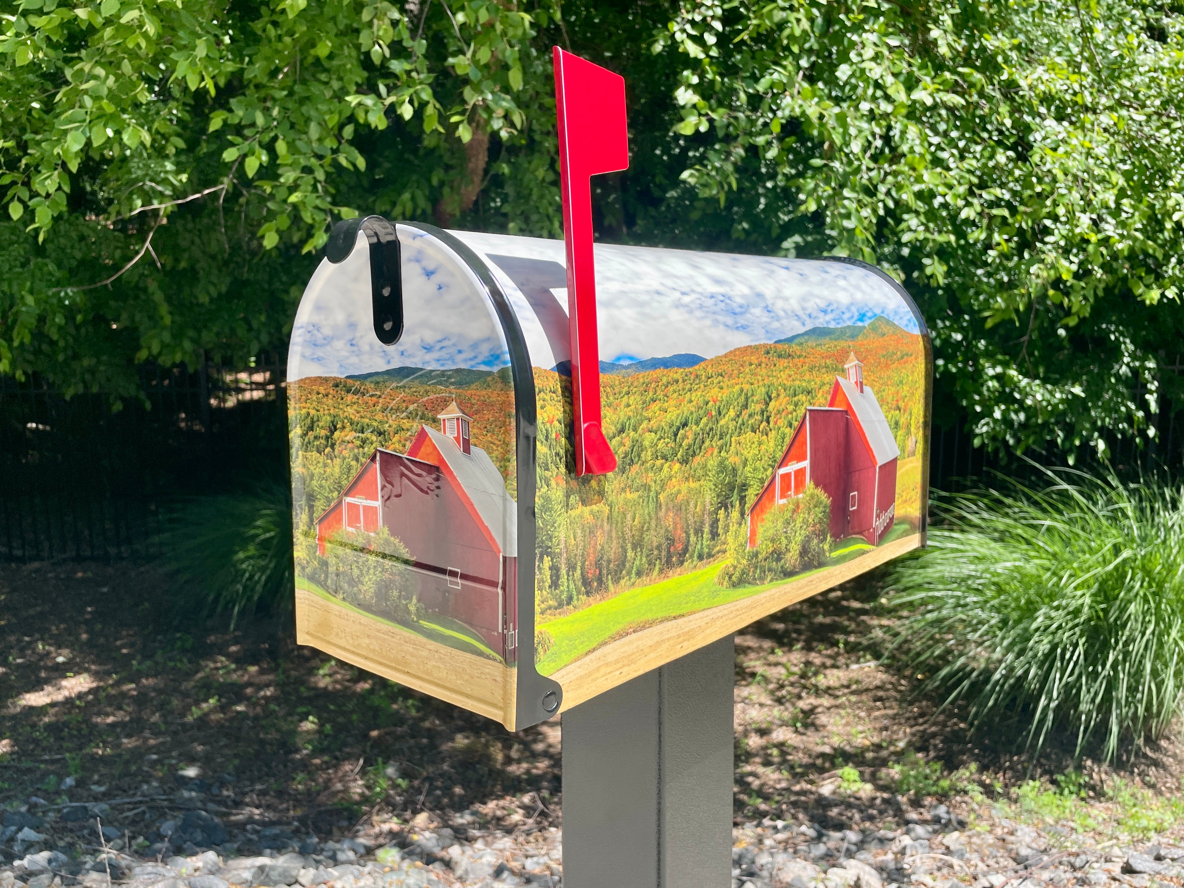 Large Custom Mailbox - Red Barn - With MyMailCrate Sliding Mailbox Tray, Mailbox Insert, Extender
