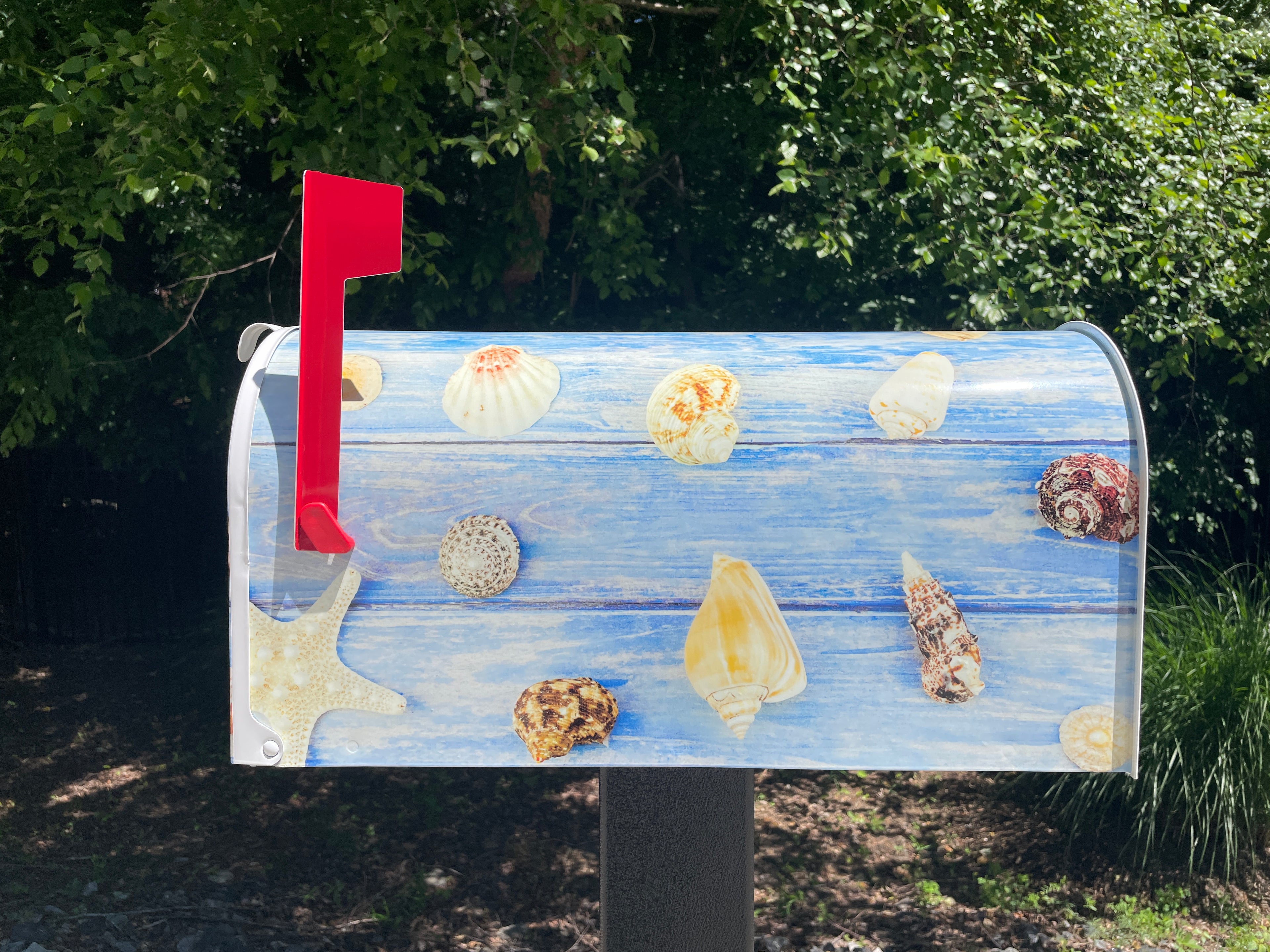 Large Custom Mailbox - Seashell - With MyMailCrate Sliding Mailbox Tray, Mailbox Insert, Extender