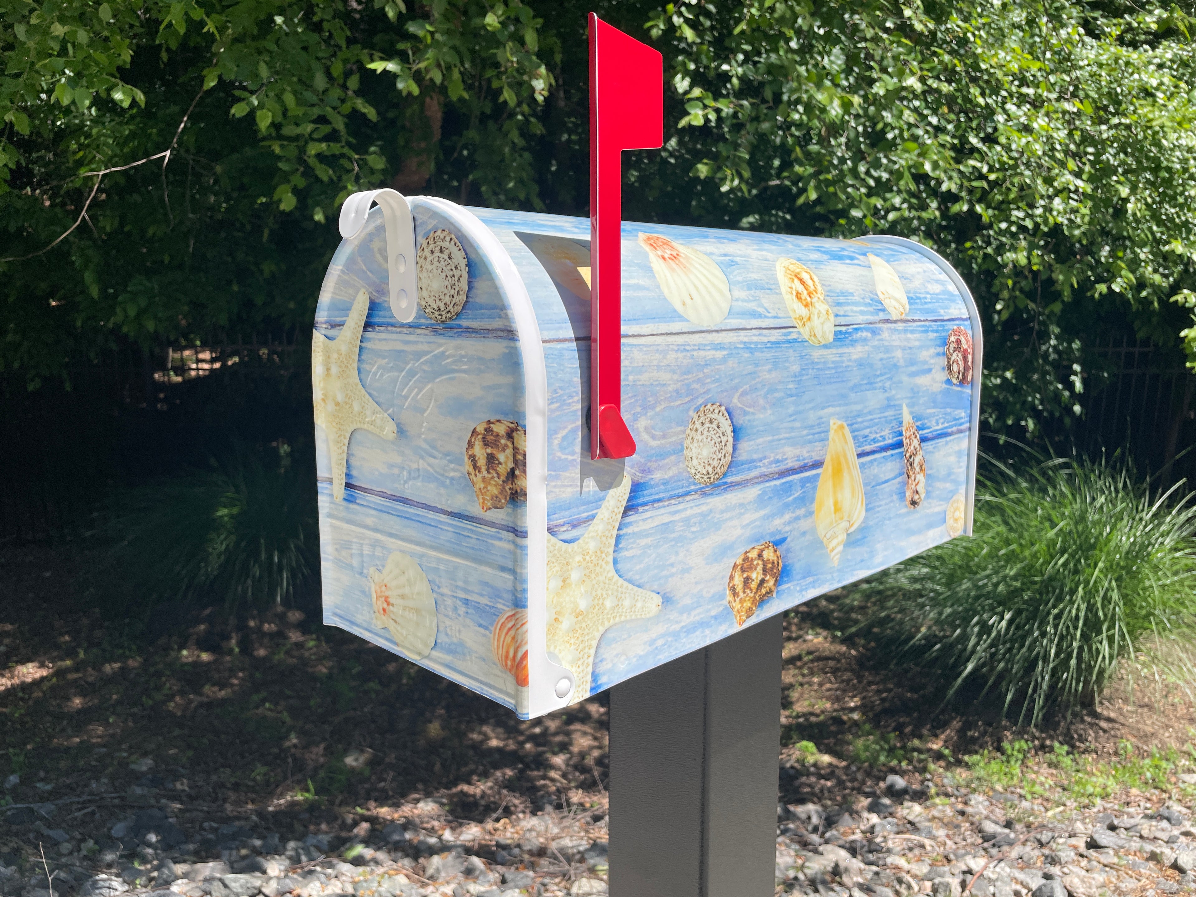 Large Custom Mailbox - Seashell - With MyMailCrate Sliding Mailbox Tray, Mailbox Insert, Extender