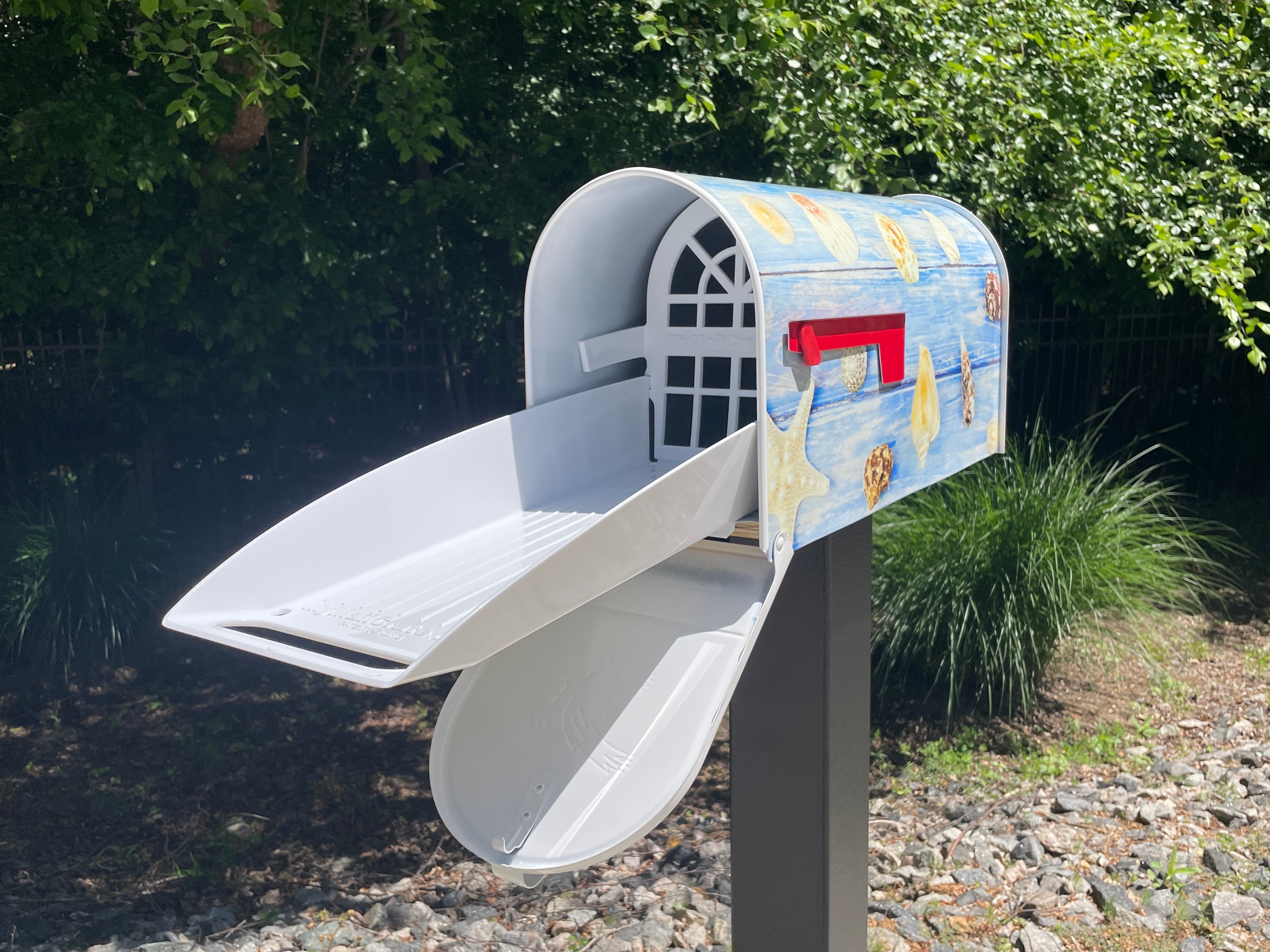 Large Custom Mailbox - Seashell - With MyMailCrate Sliding Mailbox Tray, Mailbox Insert, Extender
