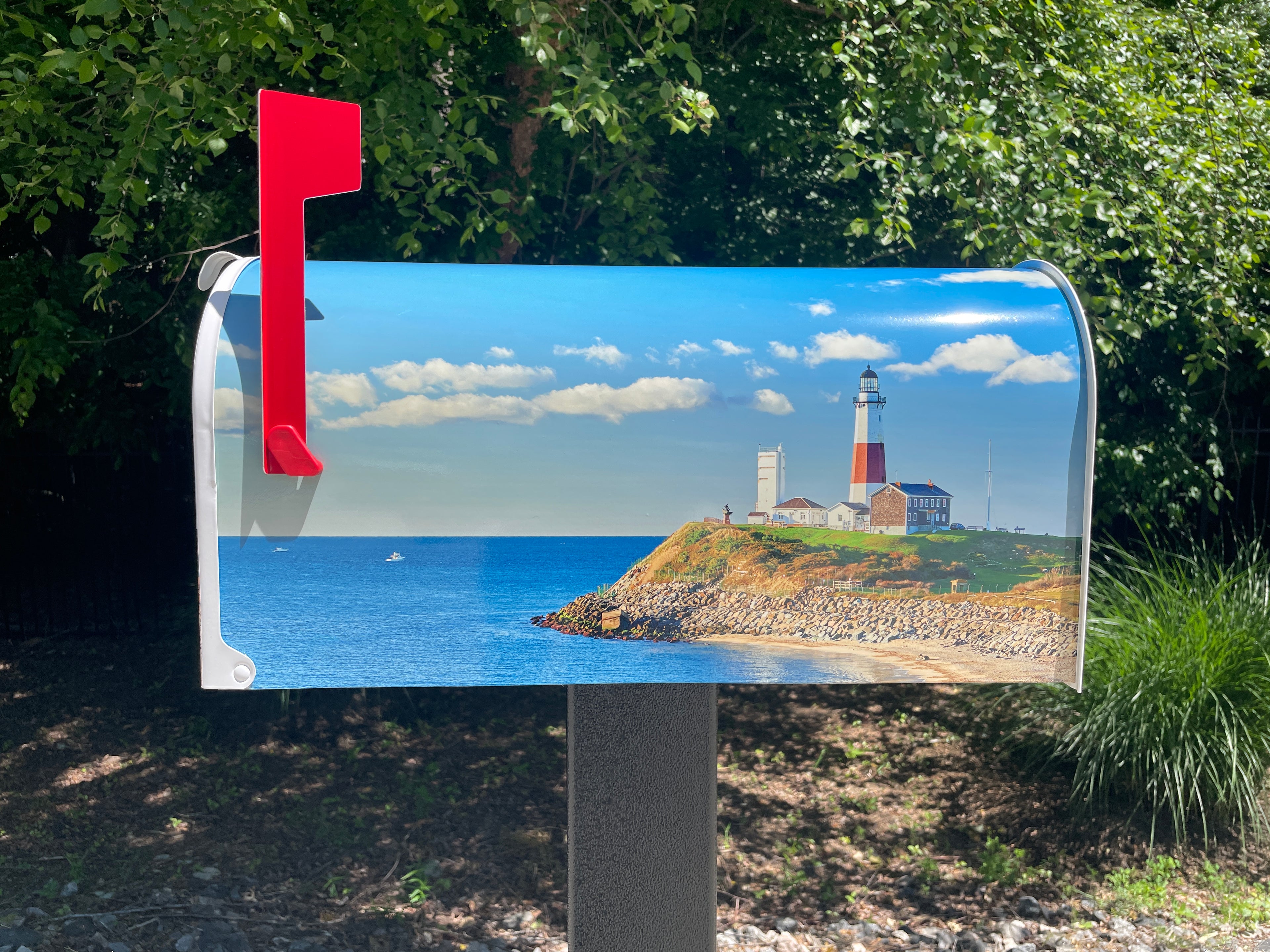 Large Custom Mailbox - Lighthouse - With MyMailCrate Sliding Mailbox Tray, Mailbox Insert, Extender