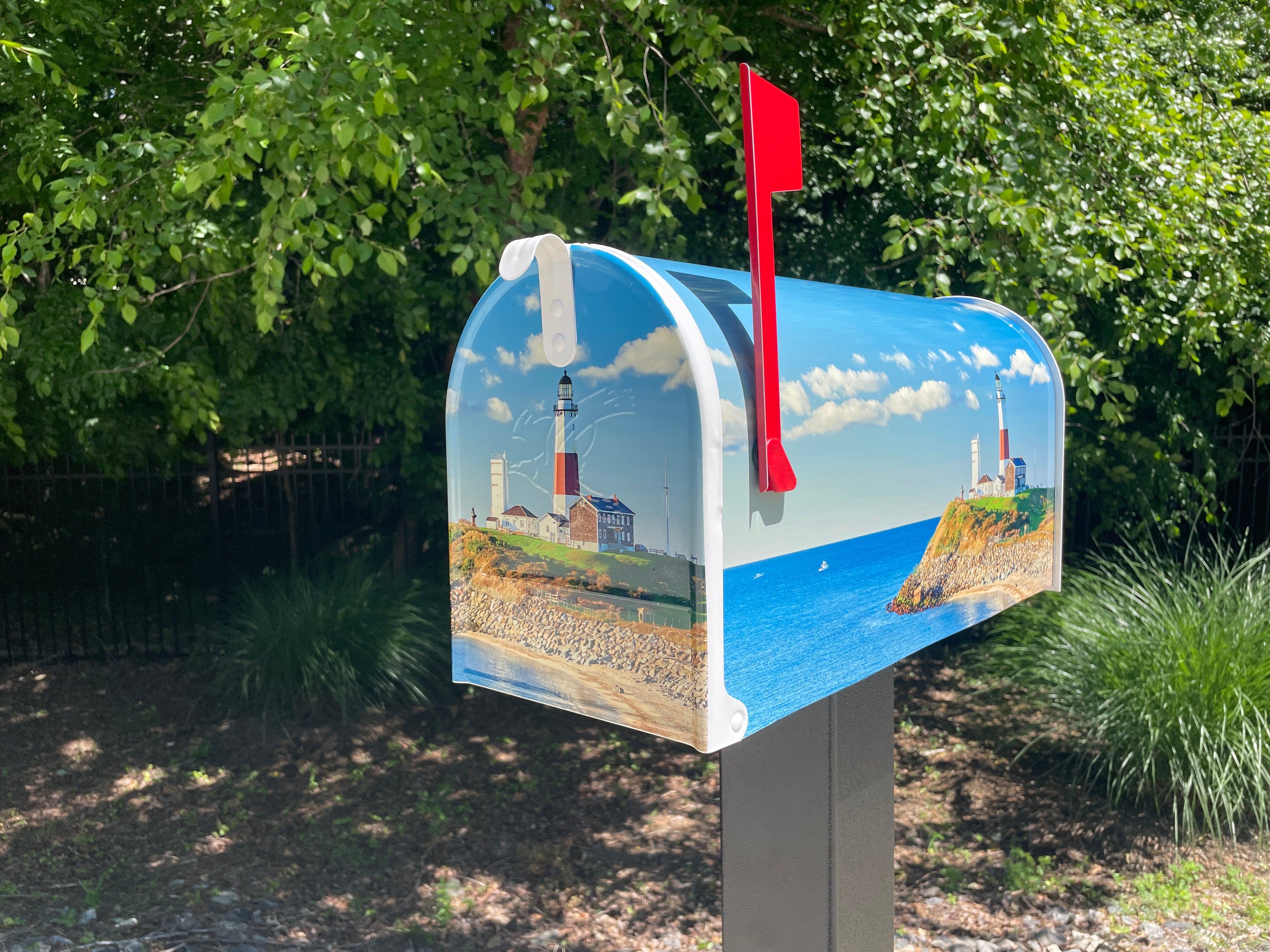 Large Custom Mailbox - Lighthouse - With MyMailCrate Sliding Mailbox Tray, Mailbox Insert, Extender