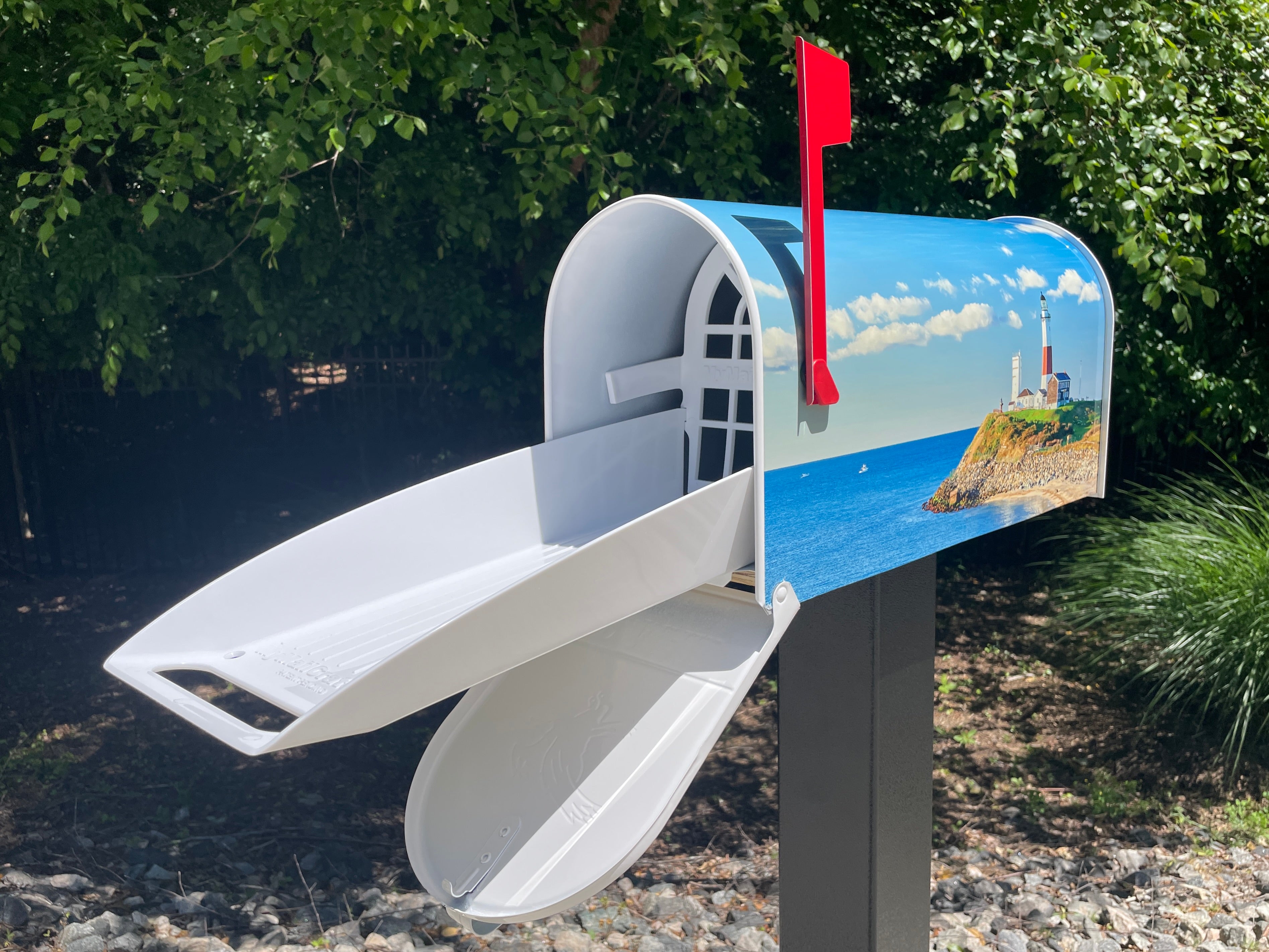 Large Custom Mailbox - Lighthouse - With MyMailCrate Sliding Mailbox Tray, Mailbox Insert, Extender
